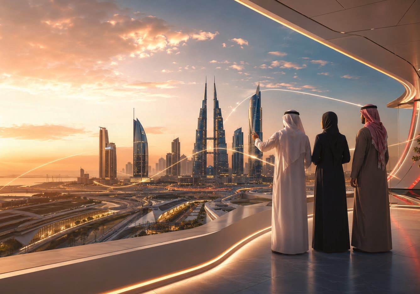 أفق مدينة المنامة عند الغروب، البحرين